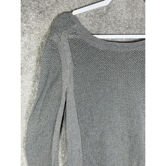 NYDJ Open Knit Ribbed Metallic Pullover Sweater Womens Size Medium V-Neck Back - Picture 7 of 16
